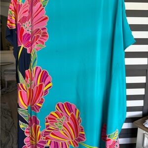 Trina Turk Teal Dress with Pink Floral Design